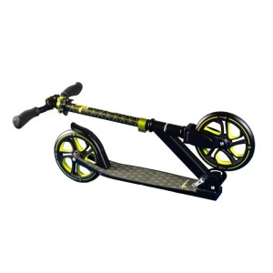 Muuwmi Aluminium Scooter Pro Tretroller, schwarz-limettengrün, 215 mm Rollen, höhenverstellbar für Kinder & Erwachsene.
