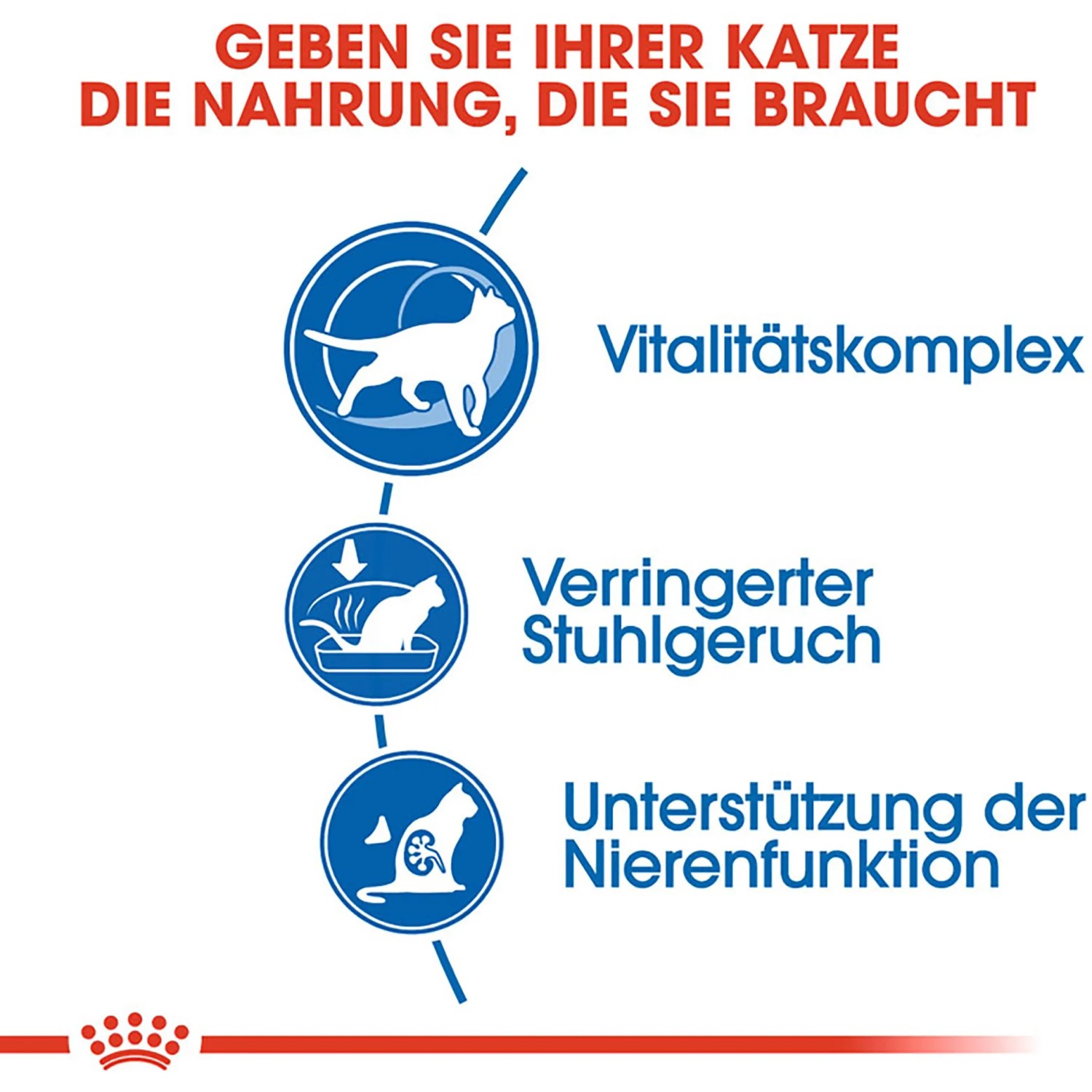 Royal Canin Indoor 7+ Katzentrockenfutter: Grafische Darstellung der Produktvorteile.