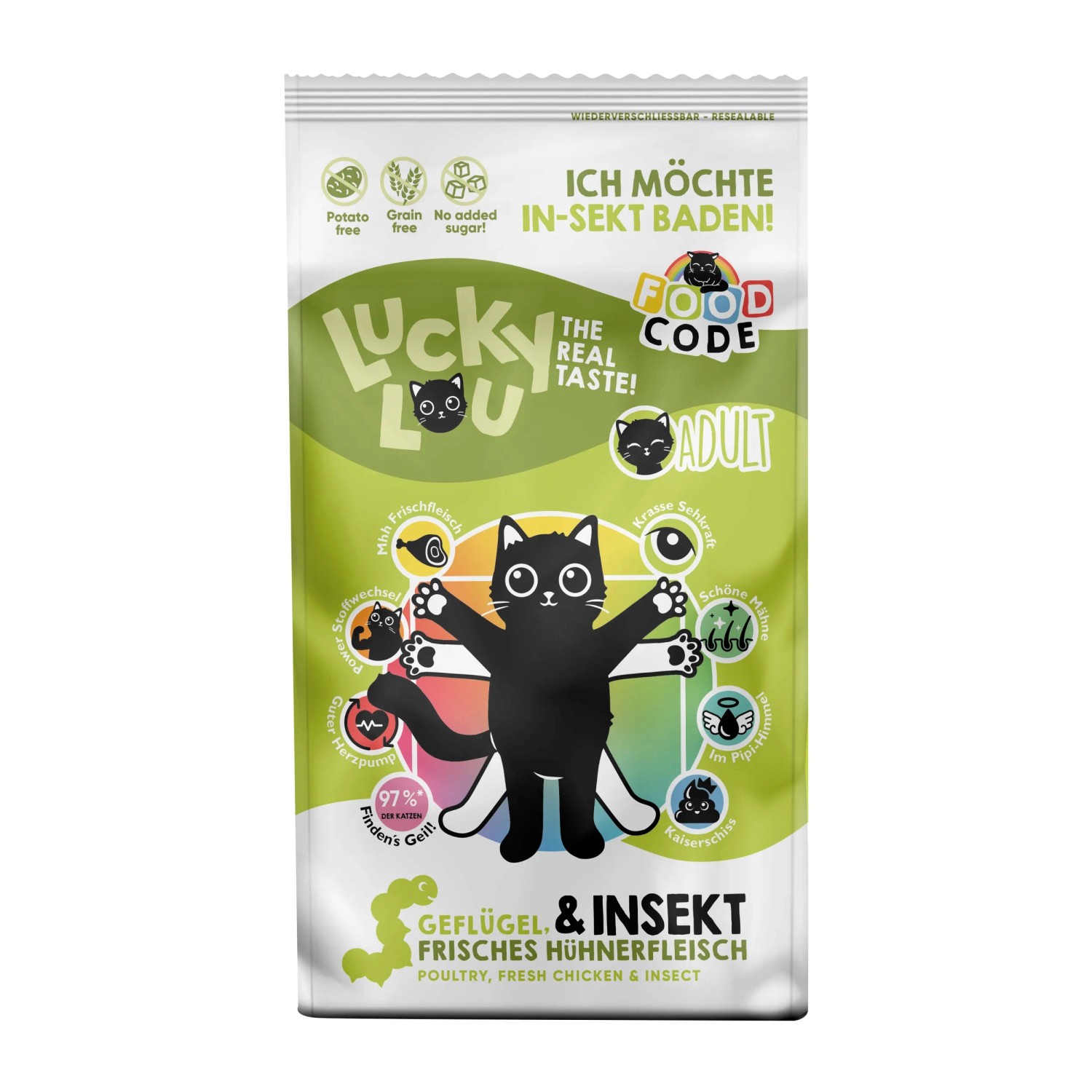 Lucky Lou Katzen-Trockenfutter Adult Geflügel & Insekten 340g, Futtersack