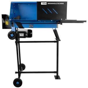Güde Holzspalter GHS 500/6,5TE: Blau-schwarzer Holzspalter mit Rädern und Ablagetisch.