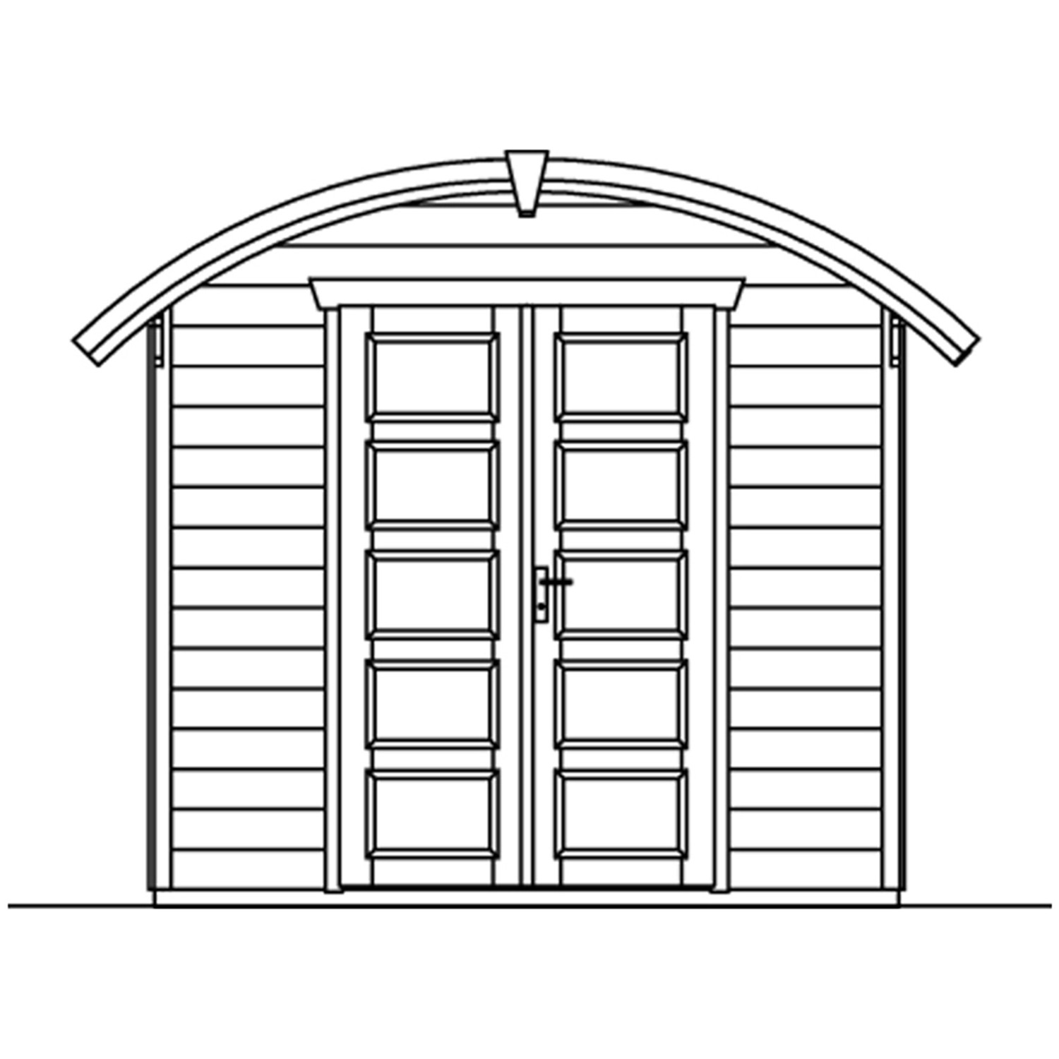 Holz-Gartenhaus Delft Natur, 250x250 cm, unbehandeltes Holz mit Tonnendach und Doppeltür.