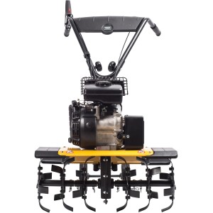 Texas Benzin-Motorhacke Lilli 365TG, gelb/schwarz, mit Hackmessern und Bedienelementen.