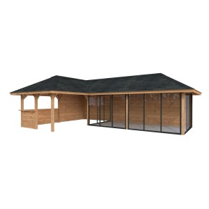 Palmako Pavillon Bianca Set mit Schiebetüren, braun grundiert, ideal für Outdoorküche und Garten.