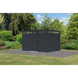 Karibu Metallgerätehaus Amato 3 in Anthrazit, Gerätehaus mit Lichtband und Regenrinne.