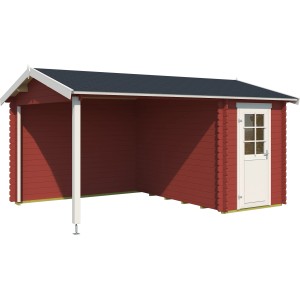 Lasita Holz-Gartenhaus Wibo, schwedenrot, mit Anbaudach. Gartenhaus mit überdachter Fläche.