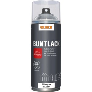 OBI Buntlack Spray RAL 7001 Silbergrau hochglänzend, 400ml Dose.