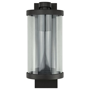 Moderne anthrazitfarbene E2 Elektro Außenwandleuchte Mira mit Glasabdeckung.