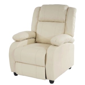 Cremefarbener Relaxsessel Glasgow mit Kunstlederbezug und breiten Armlehnen.