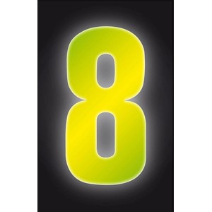 Gelbe, reflektierende Klebezahl 8, 17 cm hoch, für Hausnummern.