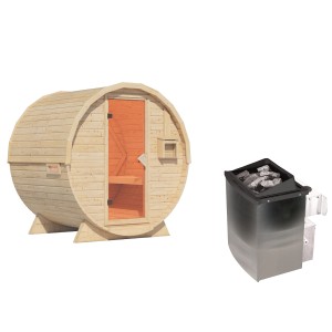 Karibu Fasssauna-Set "Talea L" mit Ofen 9 kW Integriert inkl. Kabelzubehör