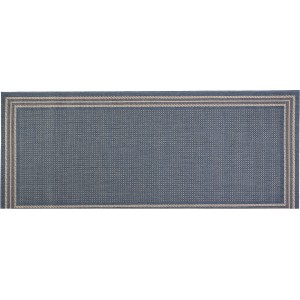 Blauer Teppichläufer Tiana, 80x180 cm, mit schmaler, heller Bordüre. Geeignet für Innen- und Außenbereiche.