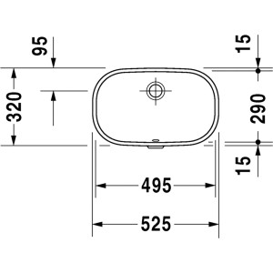 Technische Zeichnung Duravit Einbauwaschbecken D-Code, 52,5 cm, mit Maßangaben.