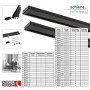 Schwarze 1-Lauf Gardinenschiene Minimal aus Aluminium für Deckenmontage. Zeigt Zubehör, Anwendungsbeispiel & Längentabelle.