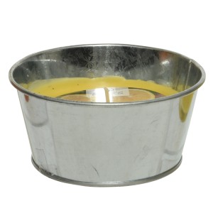 Citronella Kerze in silberner Metallschale, Ø 12cm. Duftkerze für Garten und Terrasse.