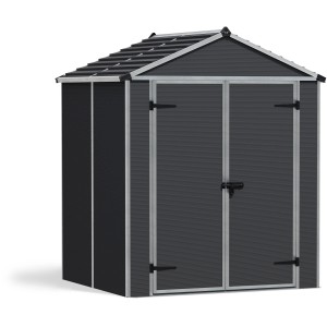 Palram Gerätehaus Rubicon in Anthrazit, 154x185 cm. Metall Gerätehaus mit Doppeltür.
