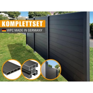 Kovalex WPC Sichtschutzzaun-Element inkl. 2 Pfosten Anthrazit Mattiert