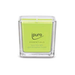 ipuro ESSENTIALS Lime Light Duftkerze (125g) im transparenten Glas.