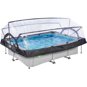 EXIT Soft Grey Pool mit Abdeckung, 300x200x65 cm, Stahlrahmenpool mit Filterpumpe.