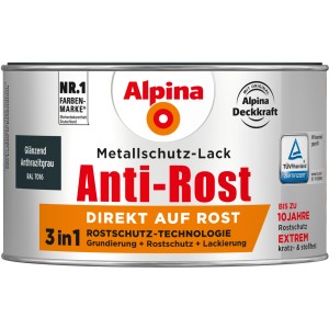 Dose Alpina Metallschutz-Lack Anti-Rost Anthrazitgrau glänzend, 300ml, 3in1 Rostschutz.