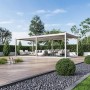 Moderne Weide Deluxe Plus Aluminium-Pergola 4x8m mit elektrischem Lamellendach und LED-Beleuchtung auf Terrasse.