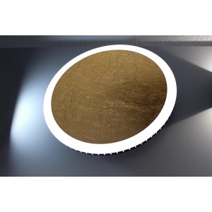 Goldene LED-Deckenleuchte Moon, 30 cm Durchmesser. Moderne Deckenlampe für Wohnräume.