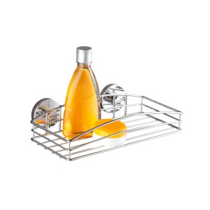 Wenko Vacuum-Loc Wandablage Chrom mit Duschgel und Creme, zur Bad- und Duschutensilien Aufbewahrung.