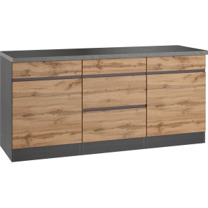 Held Möbel Küchenunterschrank Turin, 180 cm, Wotaneiche/Graphit, mit Schubladen und Türen.