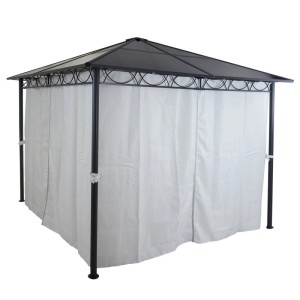 Hellgrauer Pavillon 3x3m mit Kunststoffdach und Seitenwänden.