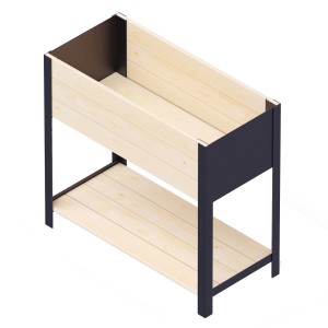 Upyard Hochbeet, 78x36x72 cm, Naturholz mit schwarzen Metallelementen.