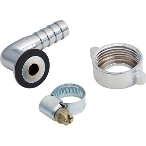 Schlauchverbinder 10 mm x 24,1 mm (G 3/4) Chrom, bestehend aus Tülle, Verschraubung und Schelle.