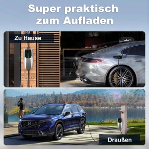 Junsun Typ 2 Ladekabel 11kW EV Ladegerät lädt Elektroautos: Wallbox zu Hause, mobile Ladestation draußen.