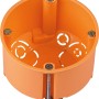 Orange Hohlwanddose Ø 68mm, Tiefe 61mm, mit Spreizkrallen und Ausbrechöffnungen für Kabel.