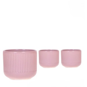 Keramik-Übertopf Flare Purple, 3er-Set, Ø ca. 6 cm, gerippte Oberfläche.
