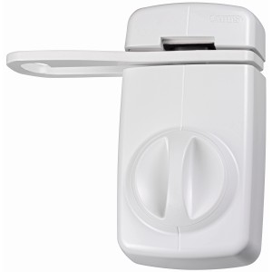 Weißes Abus Tür-Zusatzschloss 7030 mit Sperrbügel für Türsicherheit.