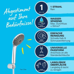 Grohe QuickFix Vitalio Joy 110 Mono Handbrause-Set mit Wandhalterung, Chrom.