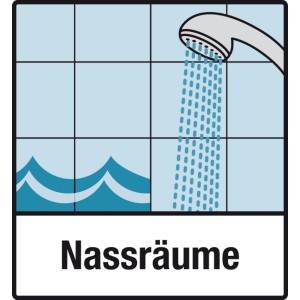 Symbolbild: Nassräume wie Bad oder Dusche mit Fliesen und Wasser, geeignet für Cimsec 2K-Abdichtung.