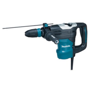 Makita Bohrhammer HR4003C mit 1100 W, blau/schwarz, mit eingesetztem Bohrer.