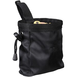 Schwarze Jollypaw Snack-Tasche (ø 10x14 cm) aus Nylon/Polyester mit Zugband und Gürtelclip für Hunde-Erziehung.