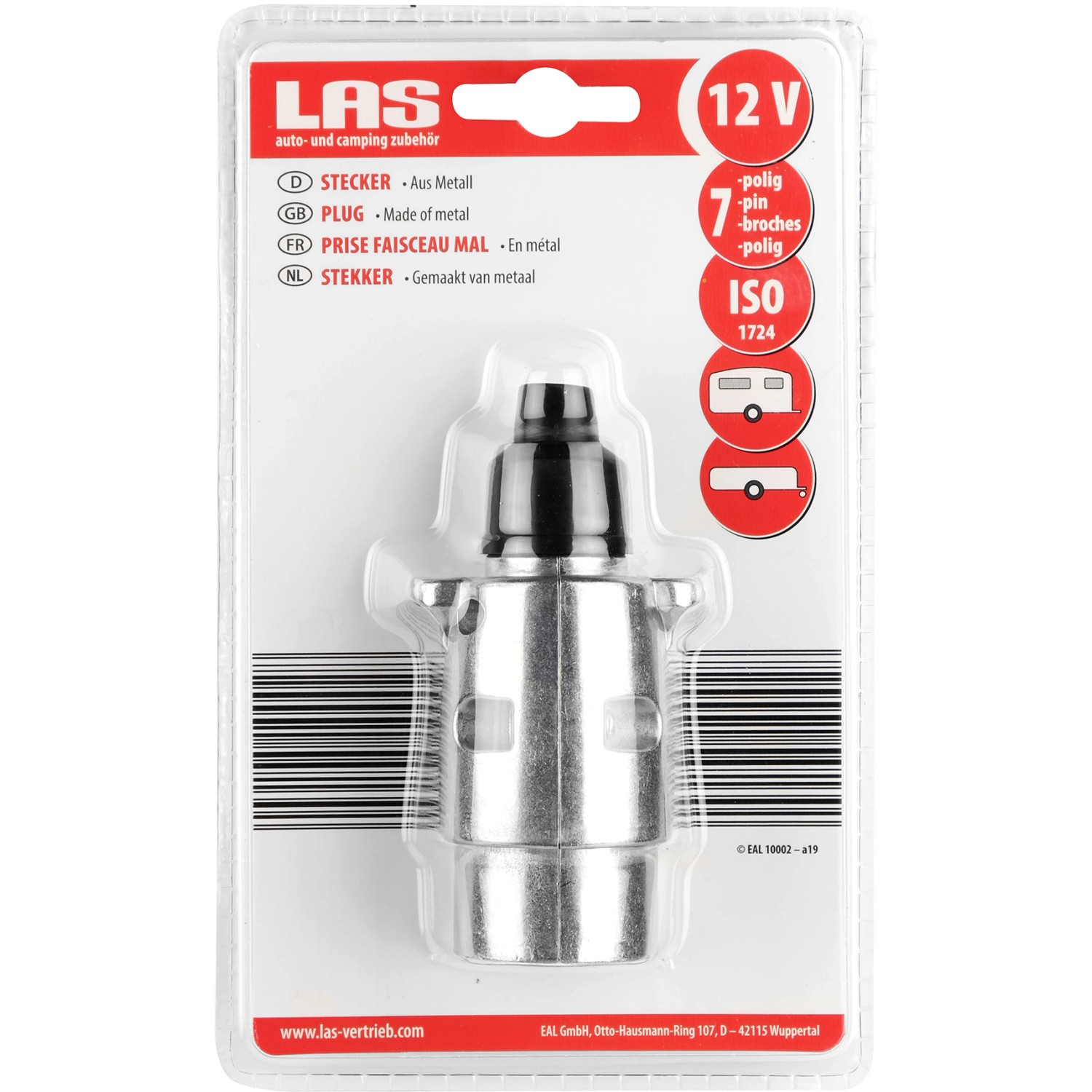 LAS 7-poliger Metall-Stecker für PKW-Anhänger, silberfarben, zur Stromversorgung.