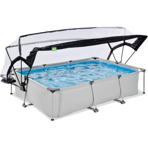 EXIT Soft Grey Pool, 300x200x65 cm, mit Filterpumpe und Abdeckung. Stahlrahmenpool in Grau.