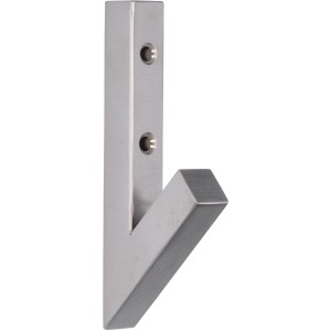 Kantiger Garderobenhaken aus Edelstahl, feingeschliffen, Lochabstand 32 mm.