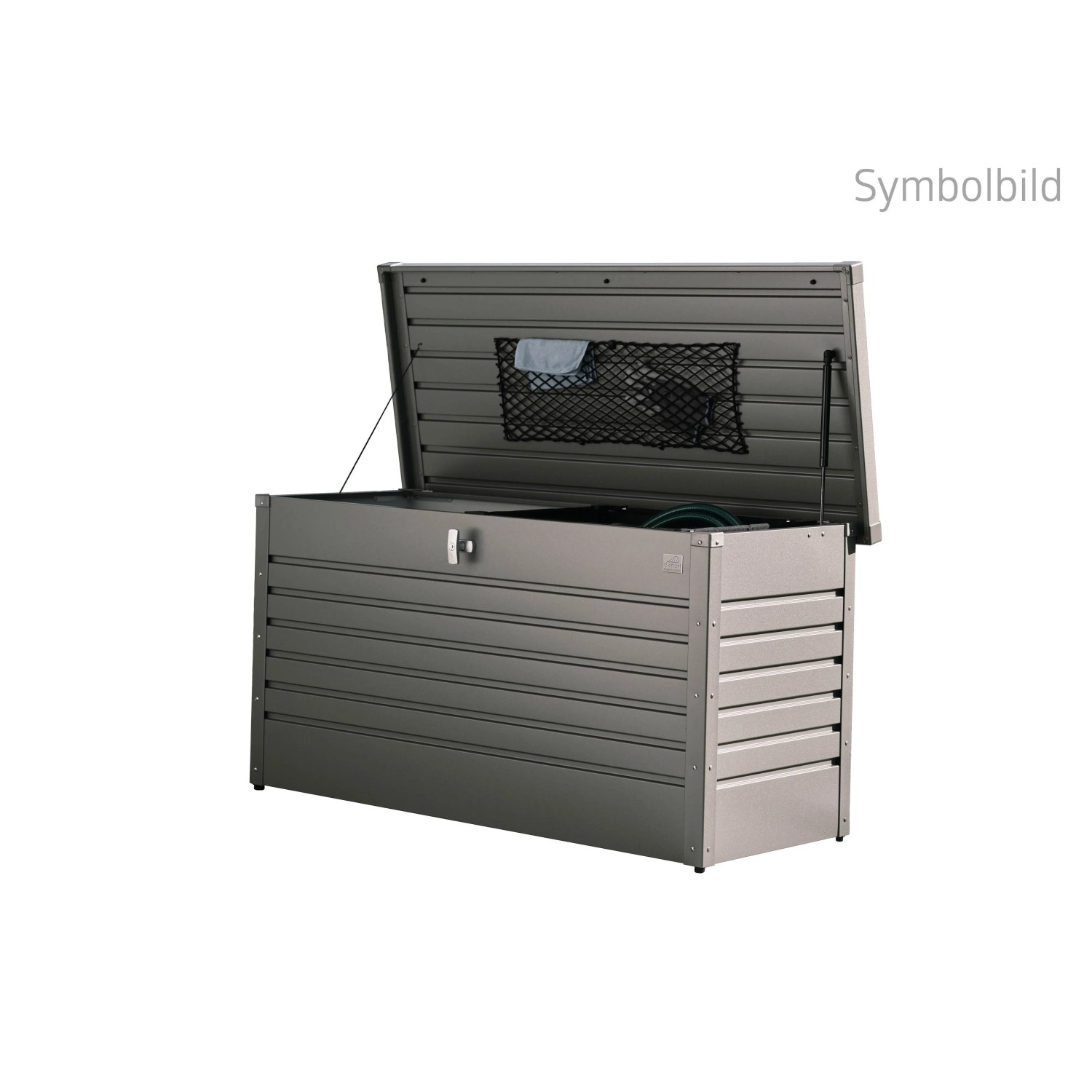 Biohort FreizeitBox 200 Quarzgrau-Metallic, offene Universalbox aus Metall mit Netz. Wasserdichte Gartenbox.