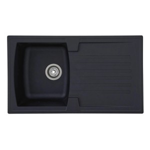 Respekta Einbauspüle Mineralite Boston, 86x50 cm, Schwarz, mit Abtropffläche.
