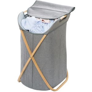 Wenko Wäschesammler Bahari, 79 l, Bambus, mit Deckel, grau. Wäschekorb für Bad oder Schlafzimmer.