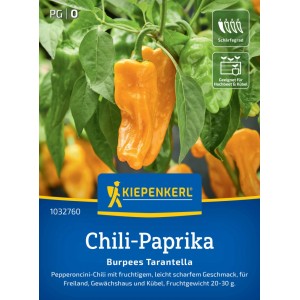 Kiepenkerl Chili-Paprika Burpees Tarantella Saatgut mit orangefarbenen Früchten.