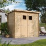Timbela Holz-Gartenhaus M310, 2,63 m², unbehandelt, mit Doppeltür und Fenstern. Ideal als Gartenschuppen.