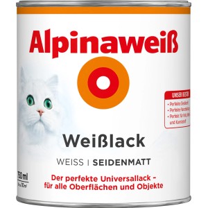 Dose Alpinaweiß Weißlack seidenmatt, 750ml, für Holz, Metall, Mauerwerk, Putz, Beton, Hart-PVC oder Altanstriche.
