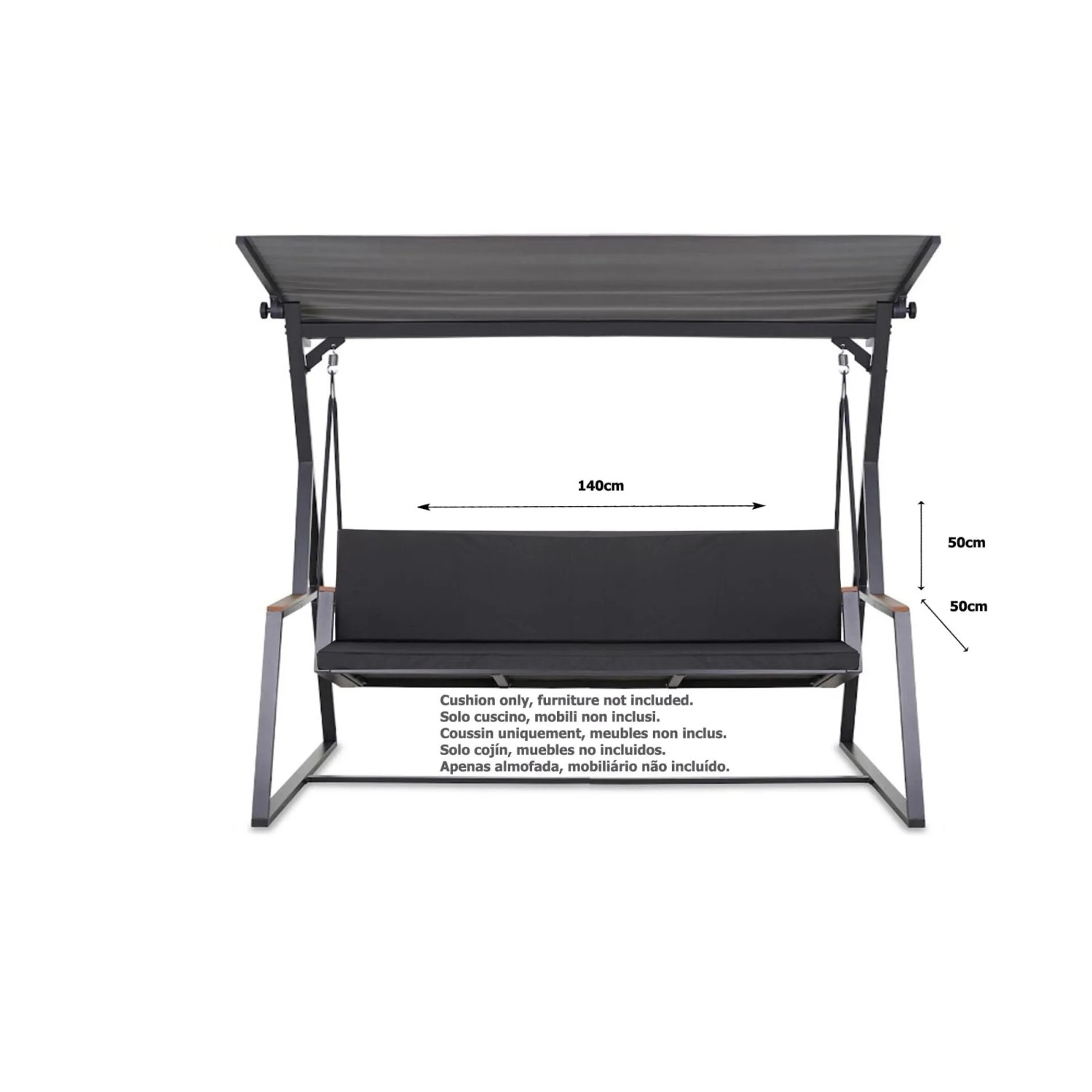 Schwarzes Setgarden Kissen für Hollywoodschaukel, 140x50x50x7cm, 2-Sitzer Schaukel.