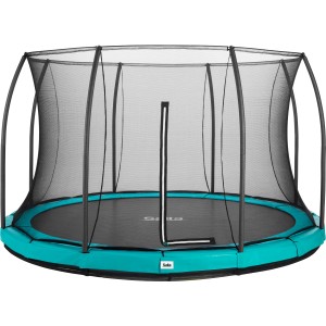 Grünes Salta Comfort Edition Bodentrampolin ø 366 cm mit Sicherheitsnetz.