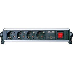 Schwaiger® 4-fach Steckdosenleiste mit USB und Tischbefestigung für Computer & Multimedia.